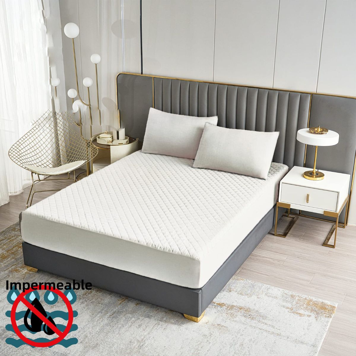 GENERICO - TOPPER IMPERMEABLE O CUBRE COLCHON KING COLOR LISO BLANCO TF