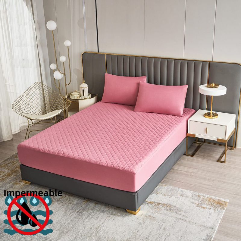 GENERICO - TOPPER IMPERMEABLE O CUBRE COLCHON 2 PLAZAS COLOR LISO ROSA TF