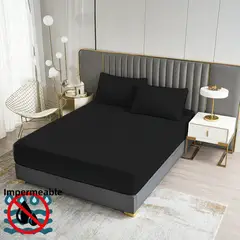 GENERICO - TOPPER IMPERMEABLE O CUBRE COLCHON 2 PLAZAS COLOR LISO NEGRO TF