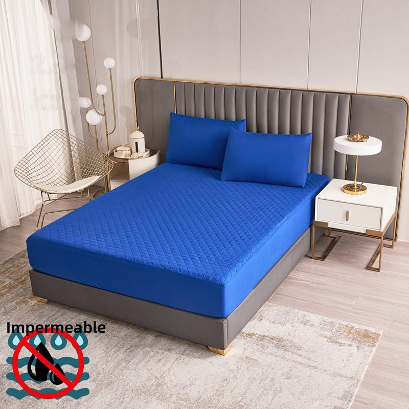 GENERICO - TOPPER IMPERMEABLE O CUBRE COLCHON 2 PLAZAS COLOR LISO AZUL TF