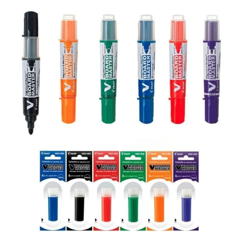 PILOT - Pack 6 Plumon De Pizarra + 6 Cartuchos Recargas. Pilot
