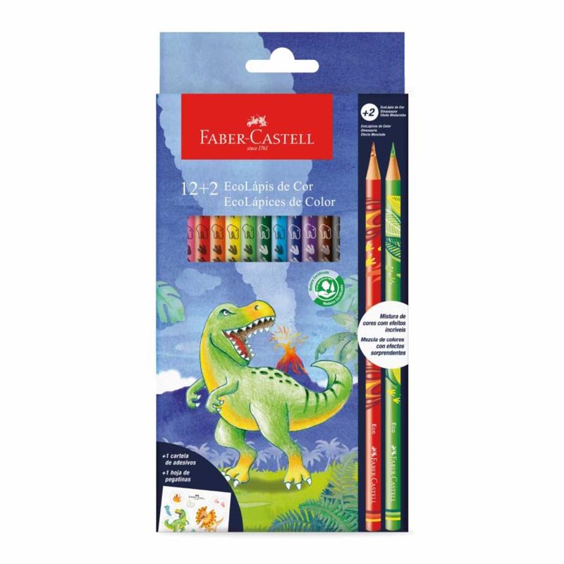 FABER-CASTELL - Ecolápices de Colores Dinosaurio Faber-Castell x12+2