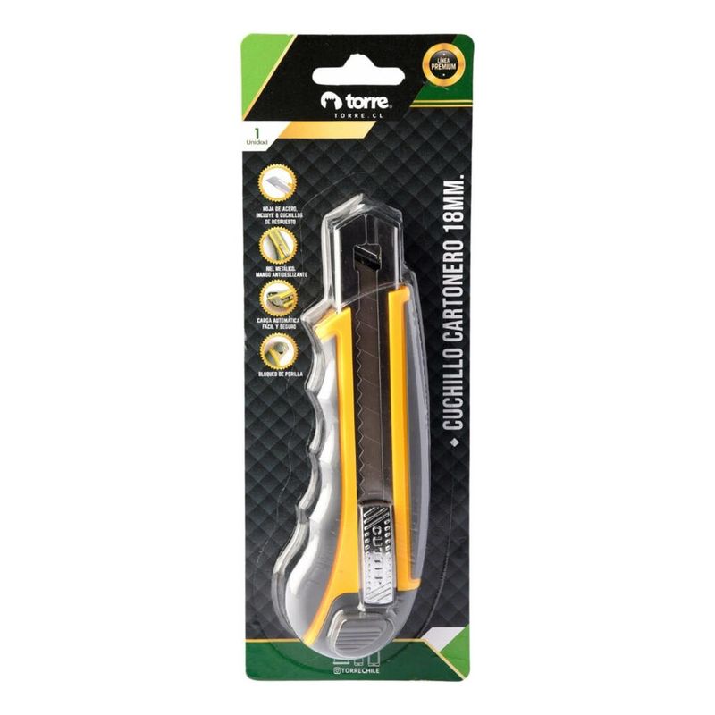 TORRE - Cuchillo Cartonero Premium Grande 18m Incluye Repuesto Torre