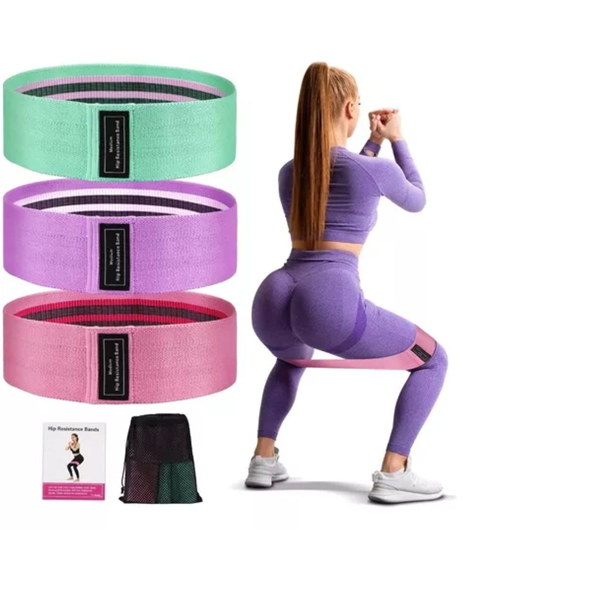 GENERICO - Set 3 Bandas Elásticas Resistencia Antideslizante Fitness