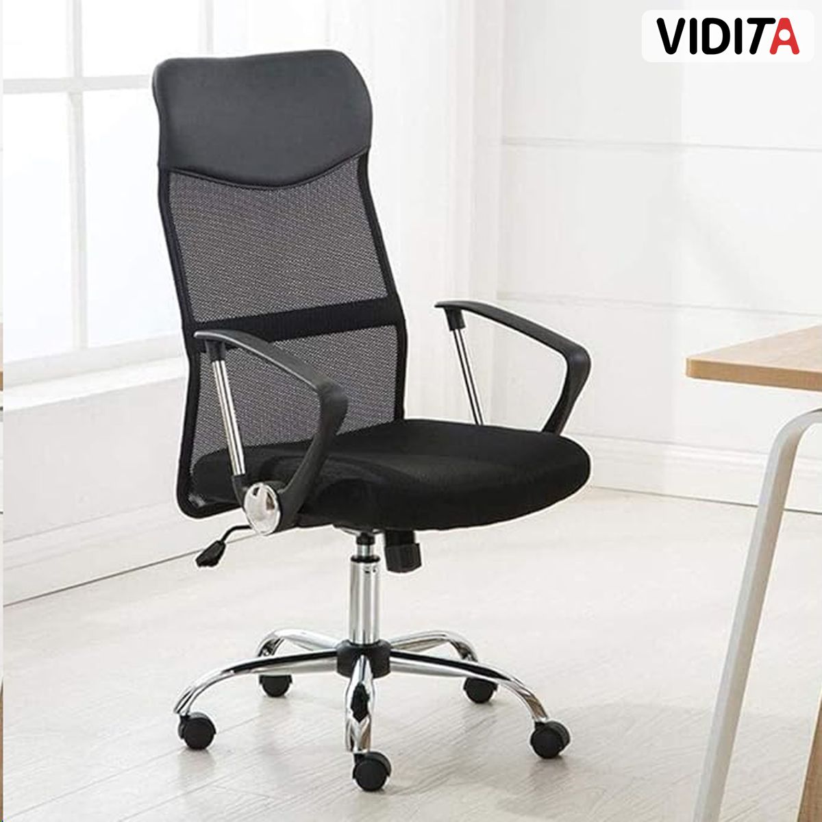 VIDITA - Silla Escritorio Ergonómico Emilio Cuero Con Malla Color Negro