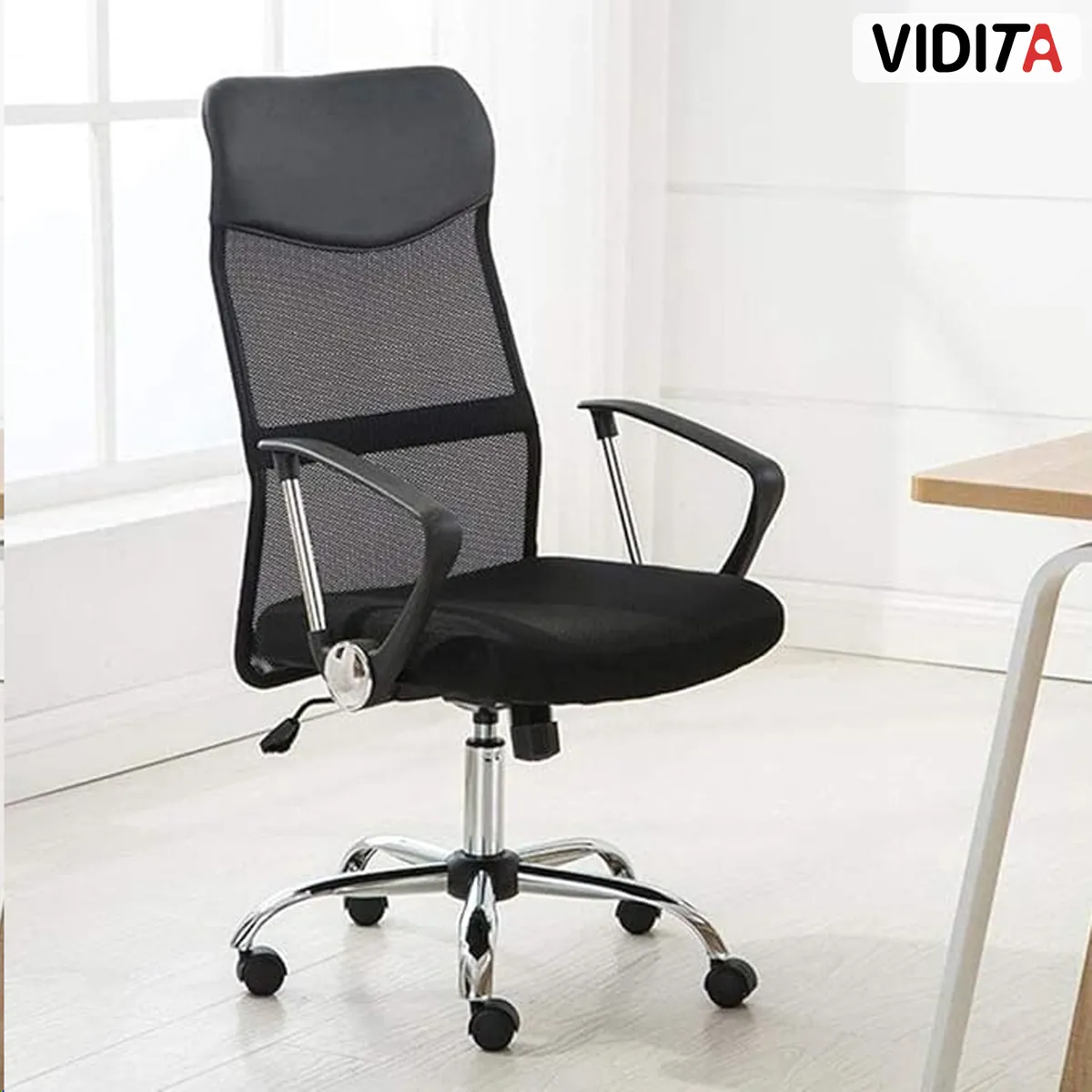 VIDITA - Silla Escritorio Ergonómico Emilio Cuero Con Malla Color Negro