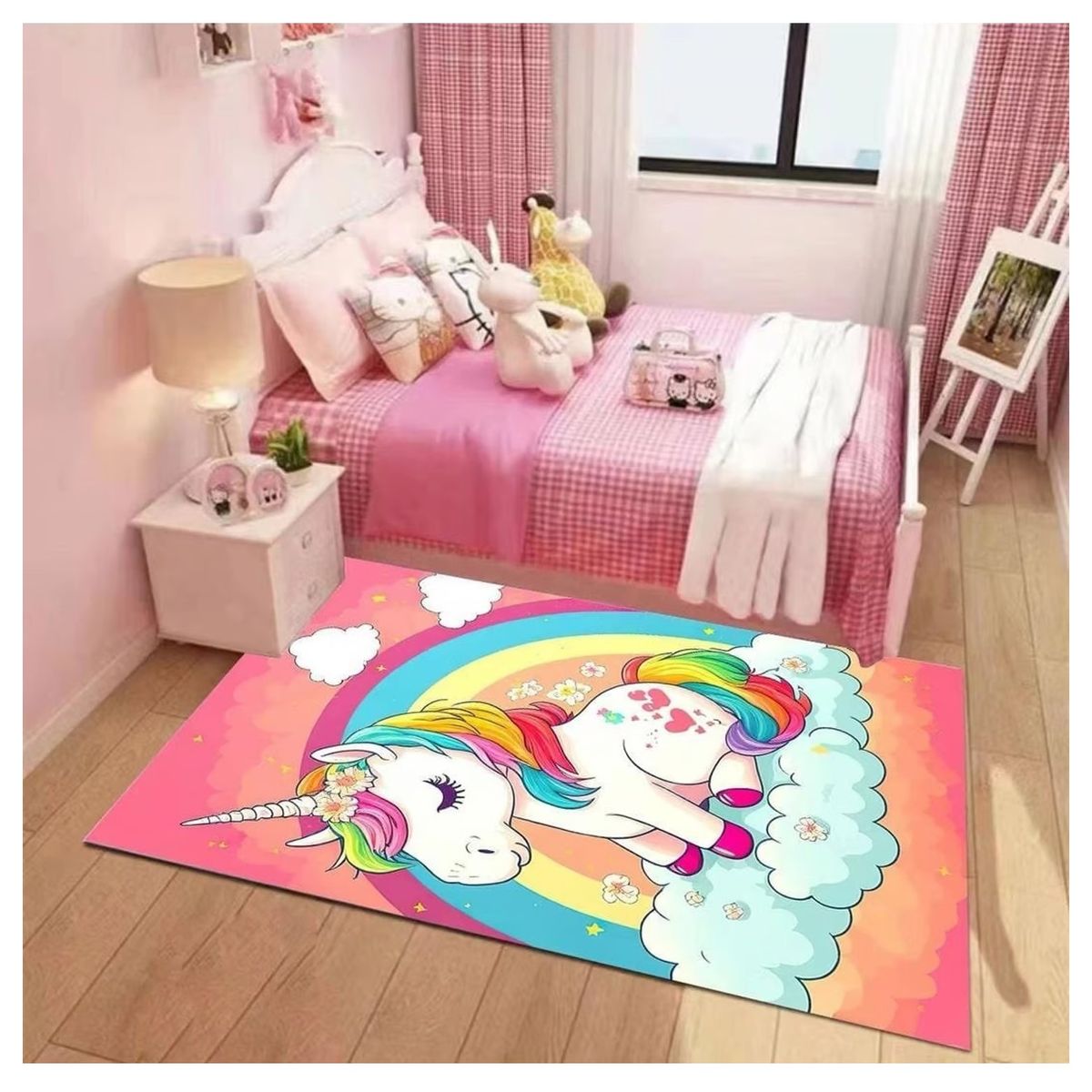 SMARTY - Alfombra Lisa Infantil Diseño Unicornio Arcoiris y Nube 120x160CM