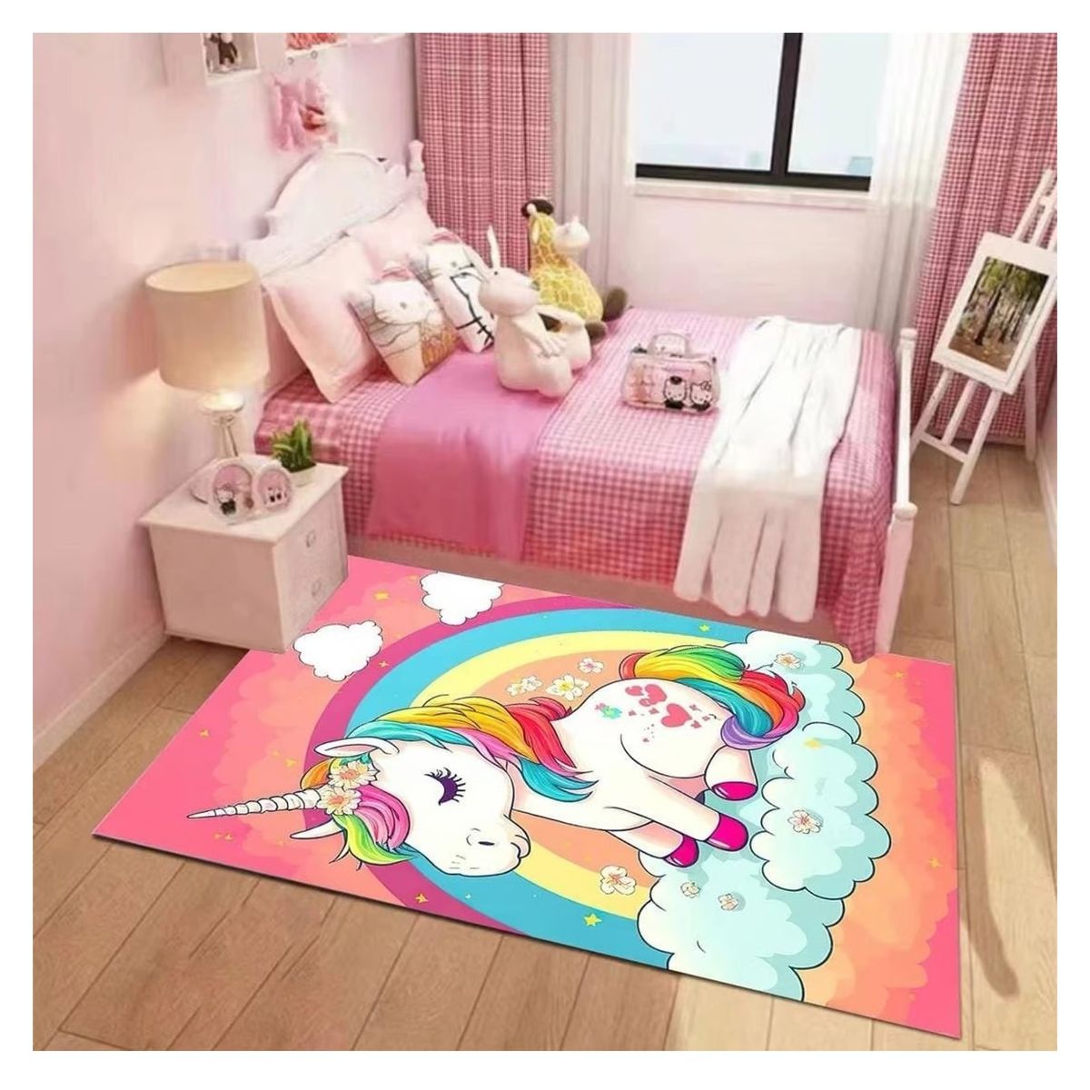 SMARTY - Alfombra Lisa Infantil Diseño Unicornio Arcoiris y Nube 120x160CM