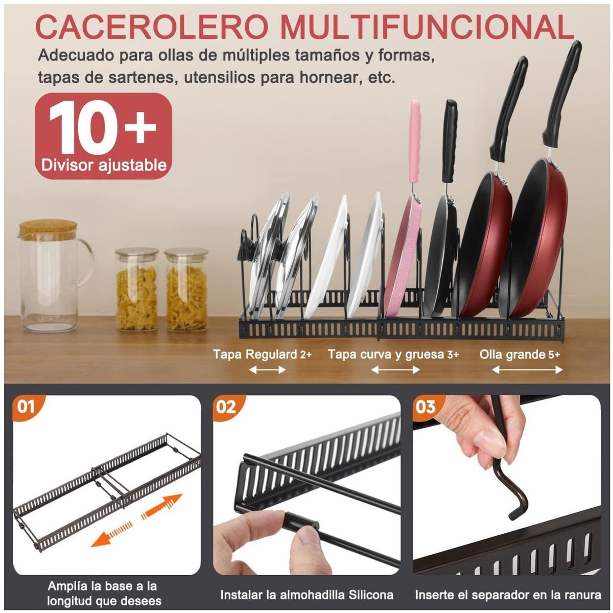 KUANGYE - Organizador Cocina Multiuso Platos Ollas 10 Niveles Ajustable