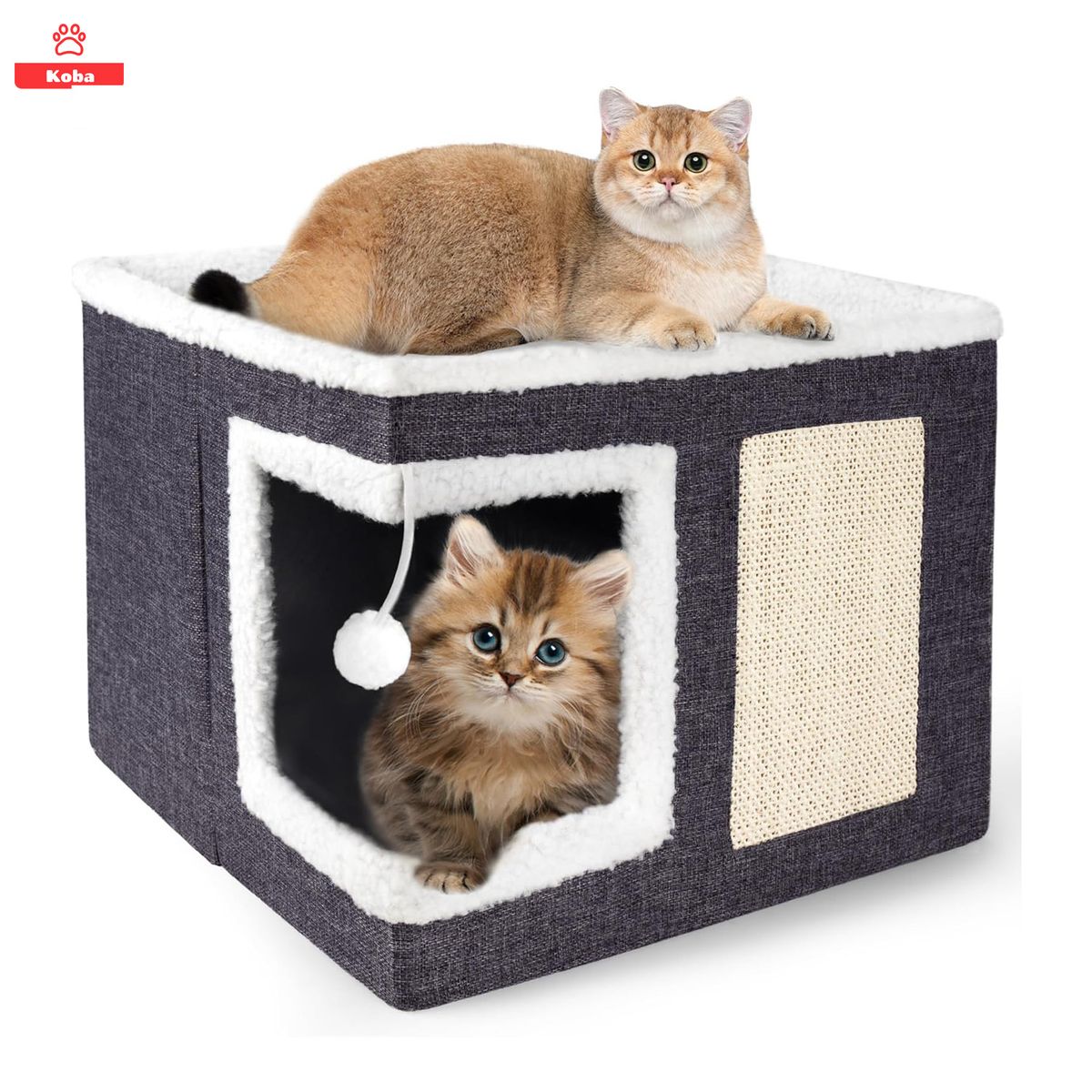 KOBA - Casa Iglu Para Gatos Cama Michis Plegable Con Cojin Pompon