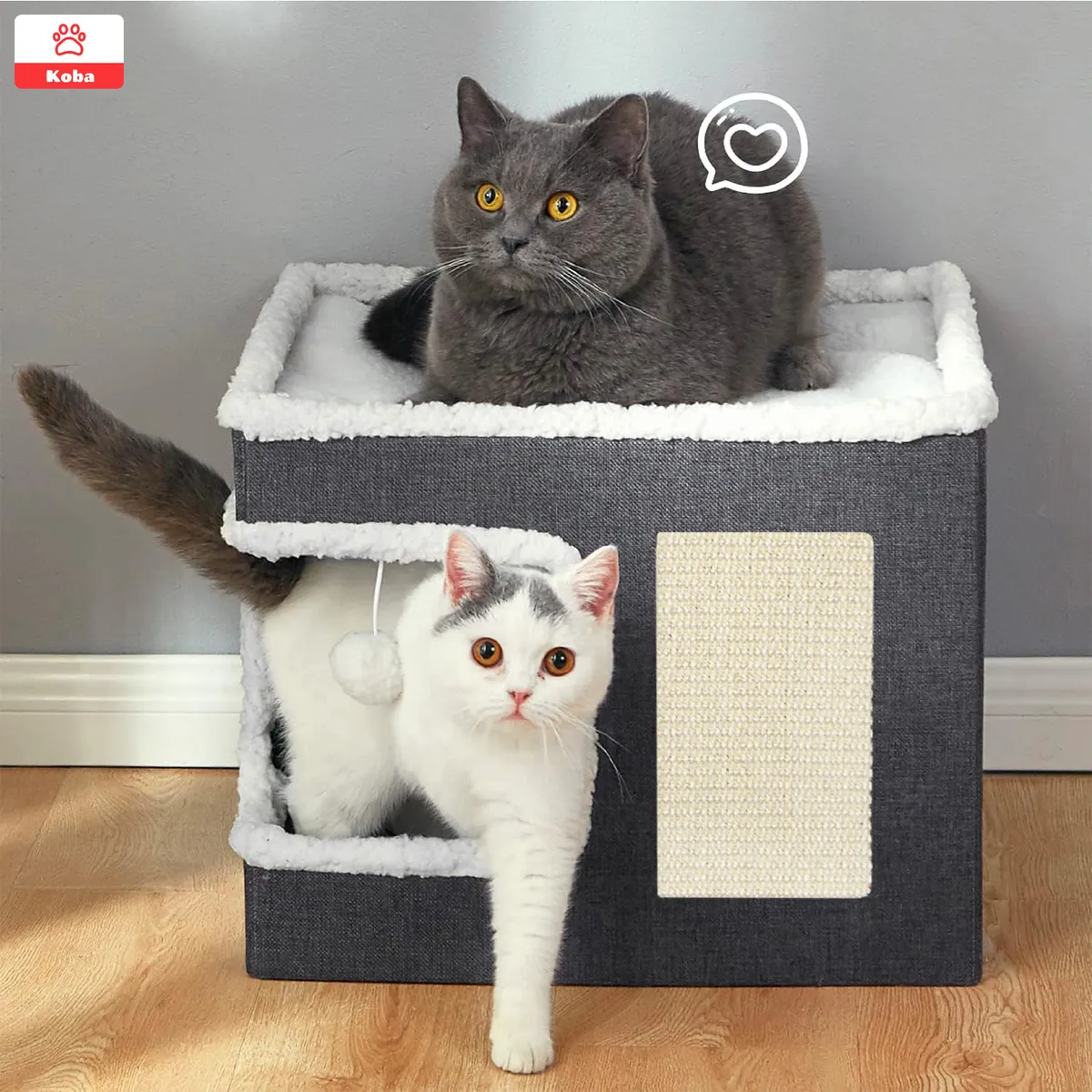 KOBA - Casa Iglu Para Gatos Cama Michis Plegable Con Cojin Pompon