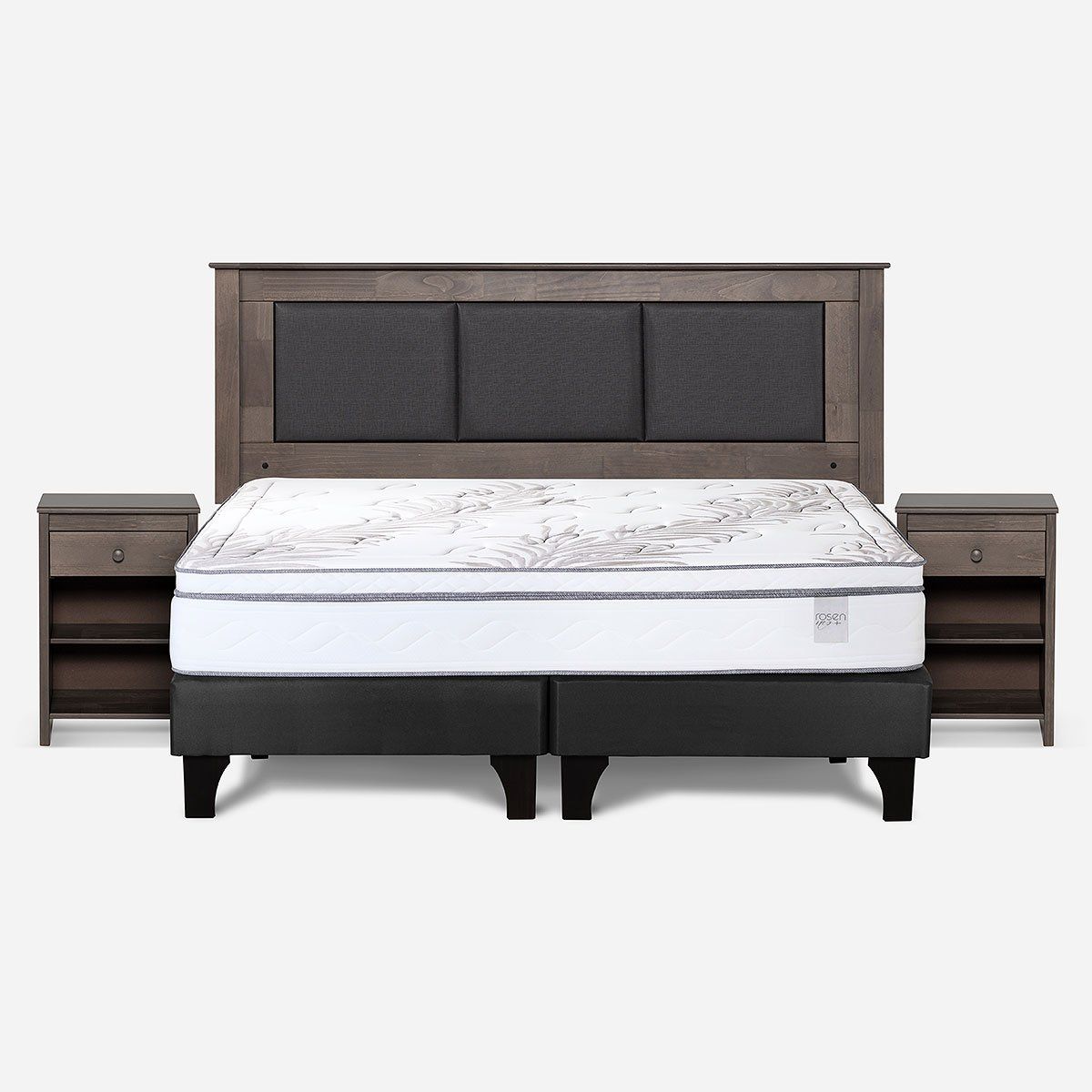 ROSEN - Cama Europea Neo Plus King + Respaldo Rachel+Velador Ferrara
