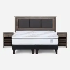 ROSEN - Cama Europea Neo Plus 2 Plazas + Respaldo + Velador Ferrara