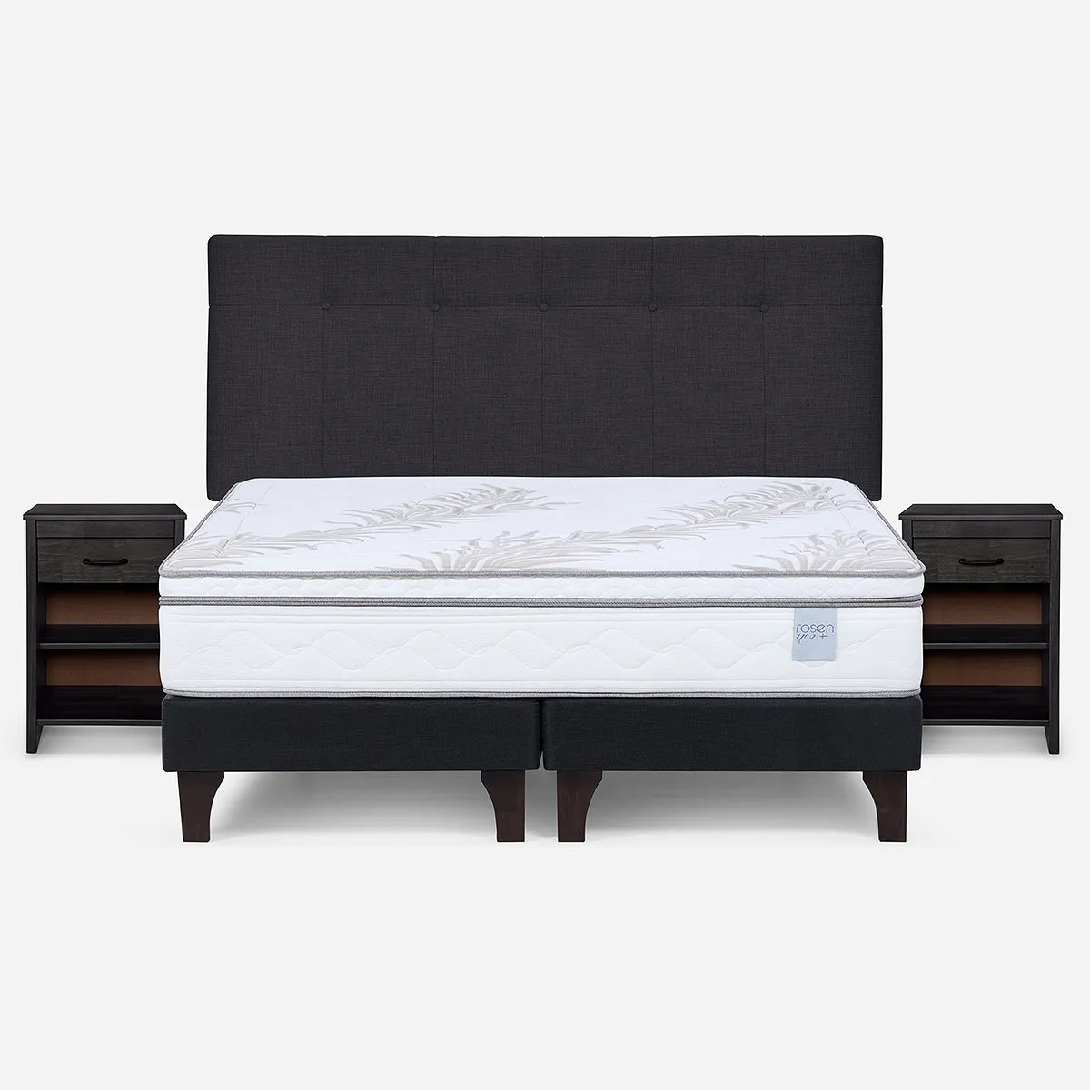 ROSEN - Cama Europea Neo Plus King+Respaldo N Bennet Grafito+Velador