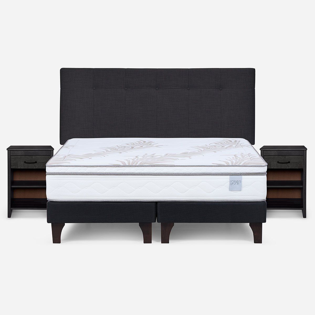 ROSEN - Cama Europea Neo Plus King+Respaldo N Bennet Grafito+Velador