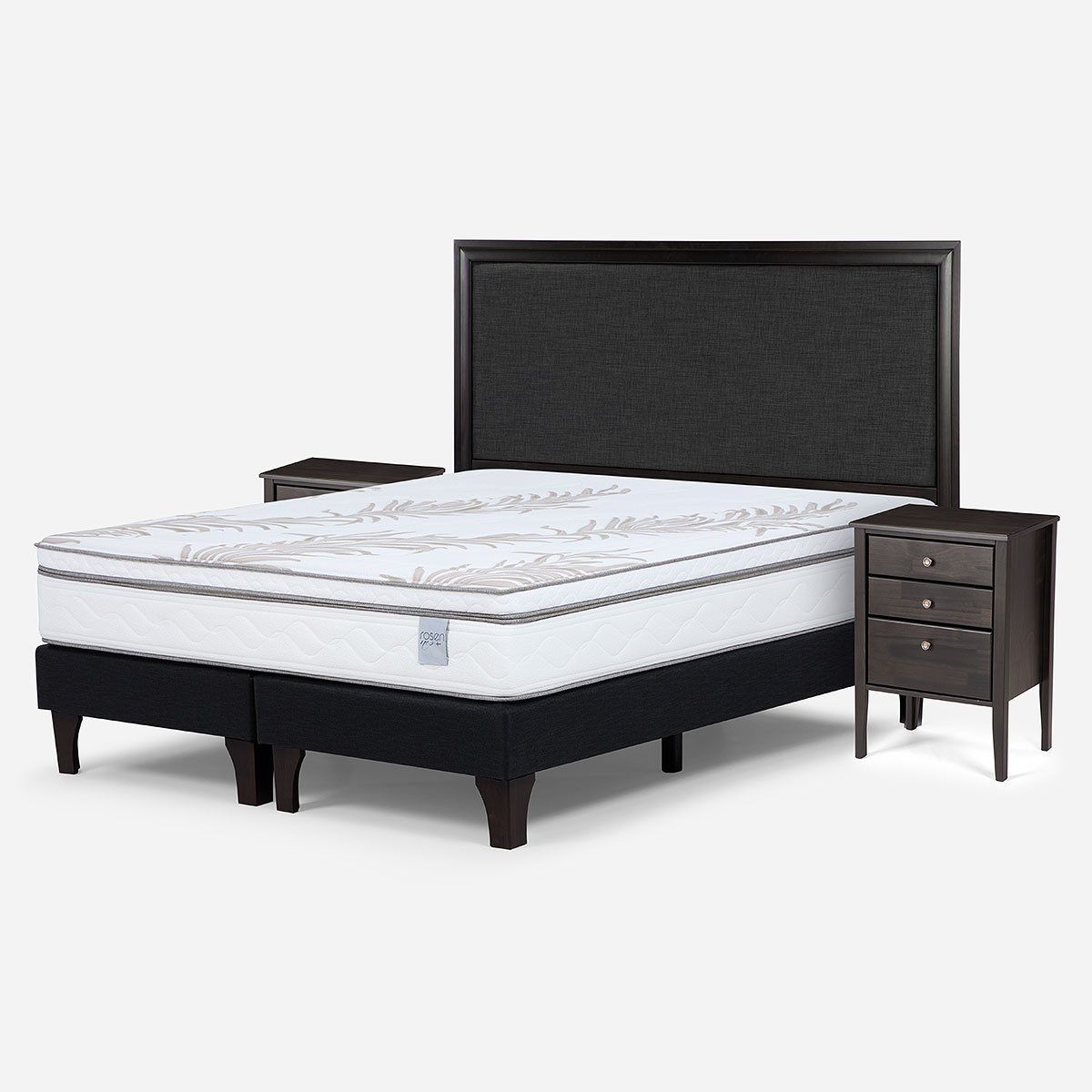ROSEN - Cama Europea Neo Plus King + Respaldo+Veladores Issey
