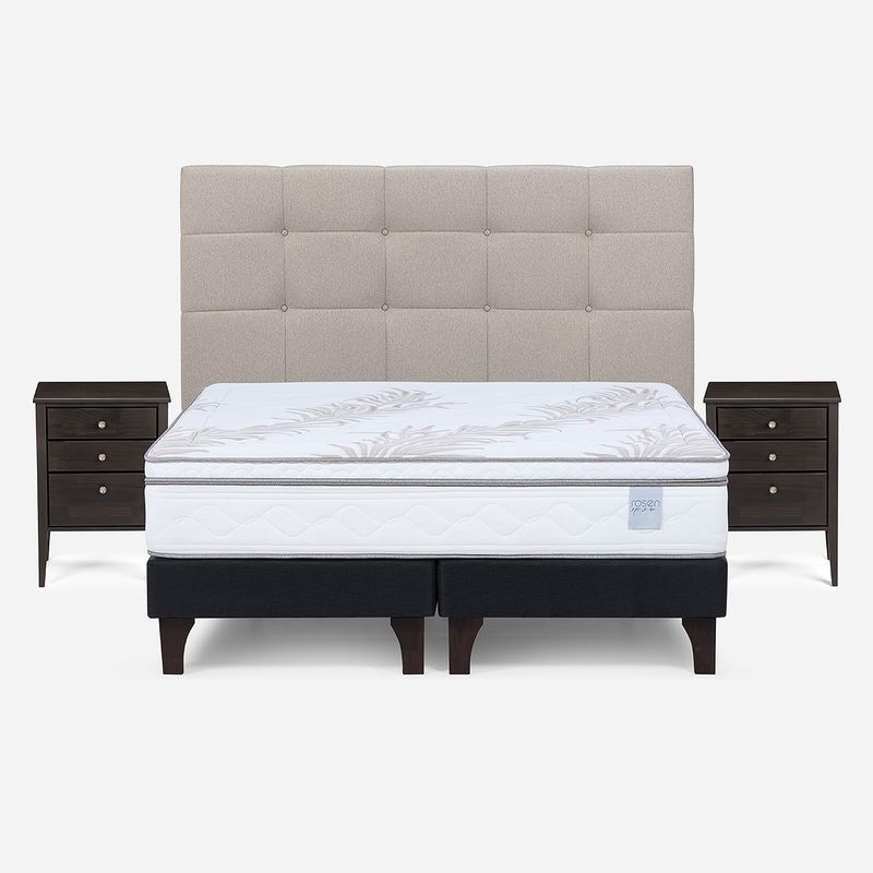 ROSEN - Cama Europea Neo Plus 2 Plazas + Muebles Issey Beige