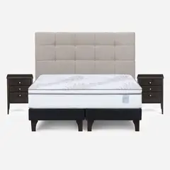ROSEN - Cama Europea Neo Plus 2 Plazas + Muebles Issey Beige