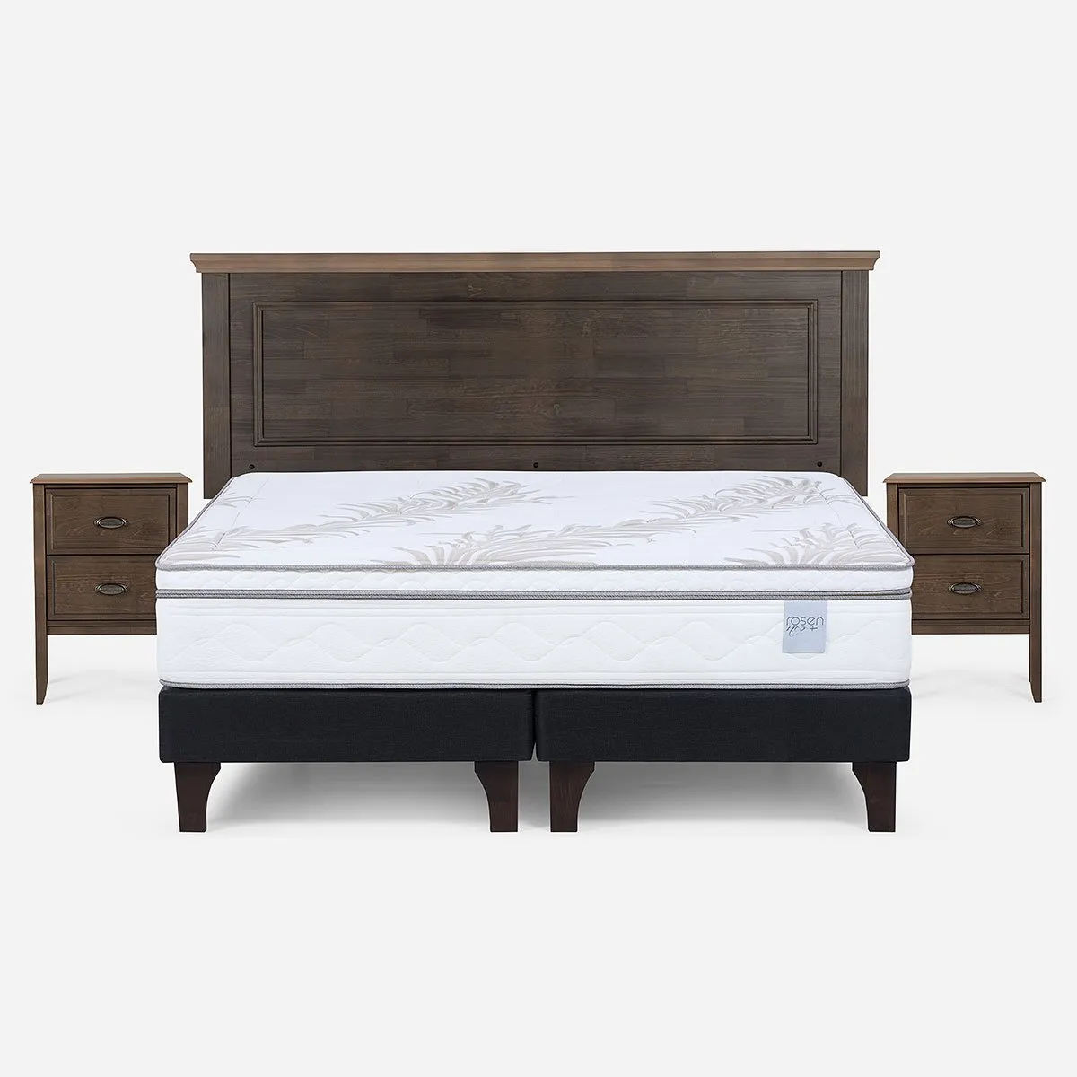 ROSEN - Cama Europea Neo Plus King + Respaldo + Veladores Anna