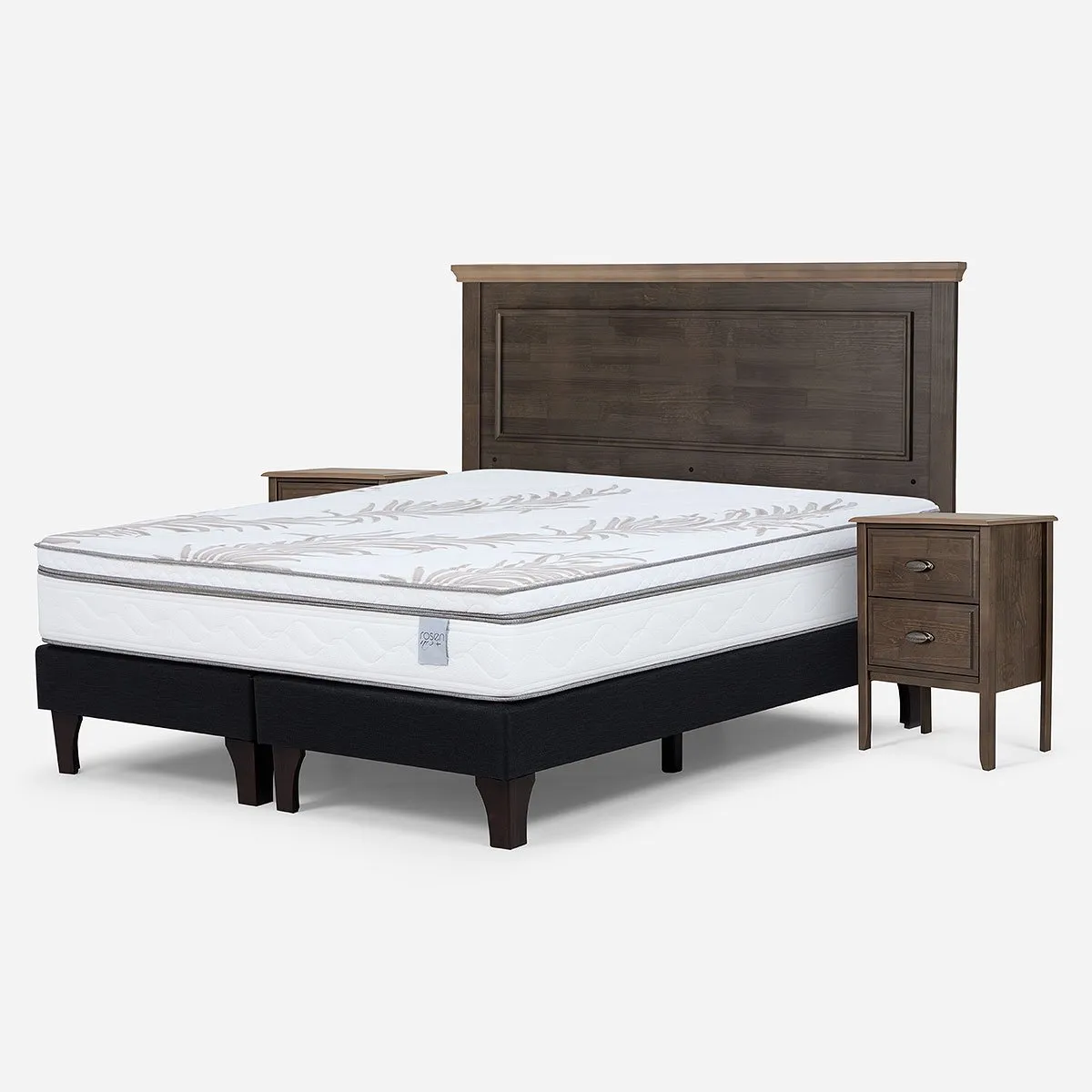 ROSEN - Cama Europea Neo Plus King + Respaldo + Veladores Anna