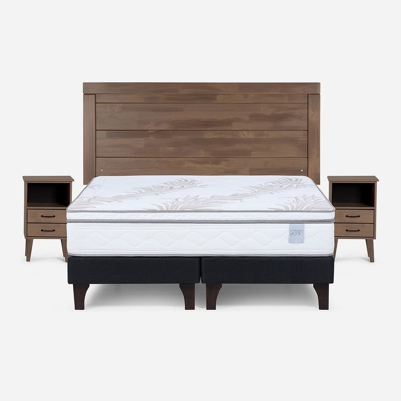 ROSEN - Cama Europea Neo Plus 2 Plazas + Respaldo+Veladores Sicilia
