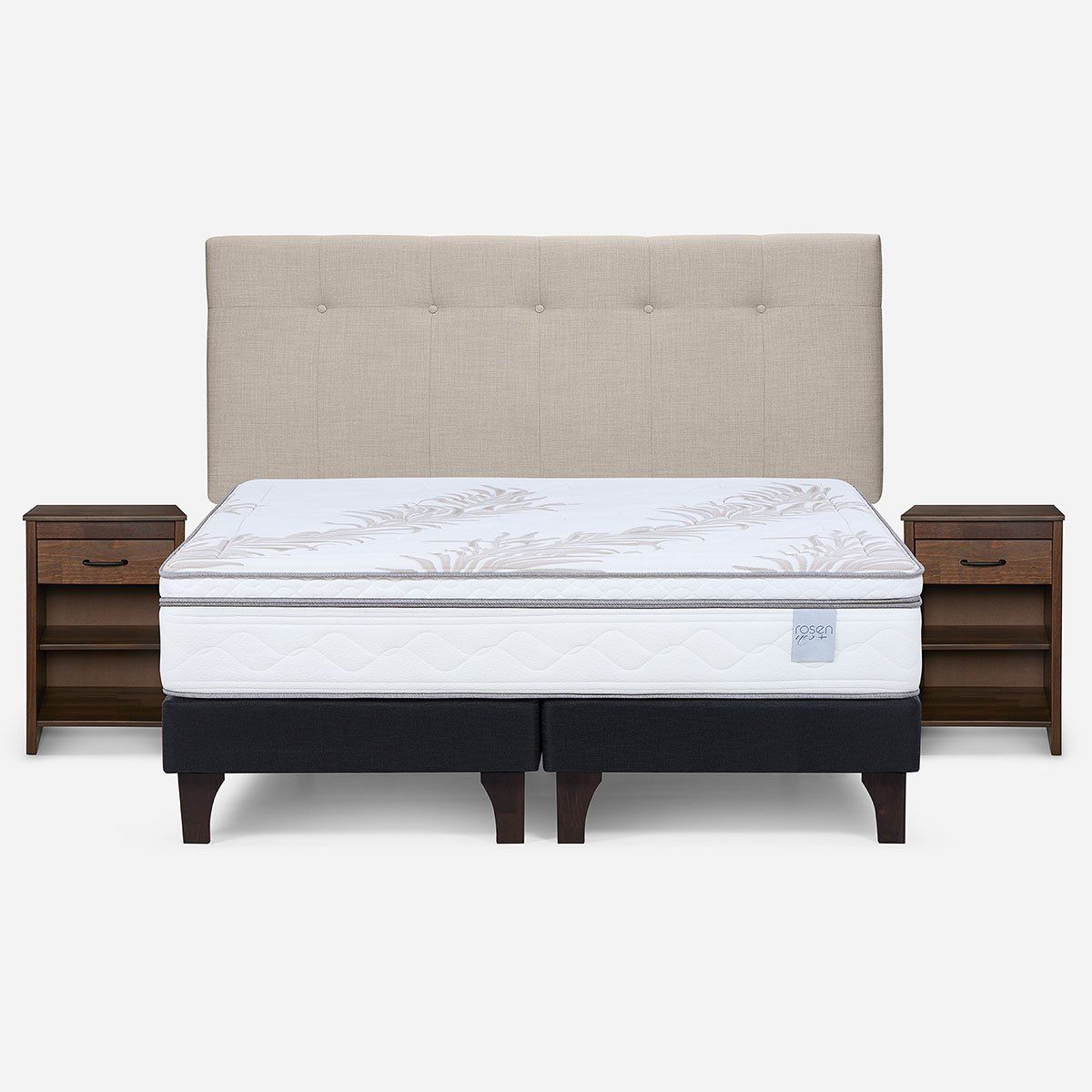 ROSEN - Cama Europea Neo Plus King+Respaldo N Bennet Natural+Velador