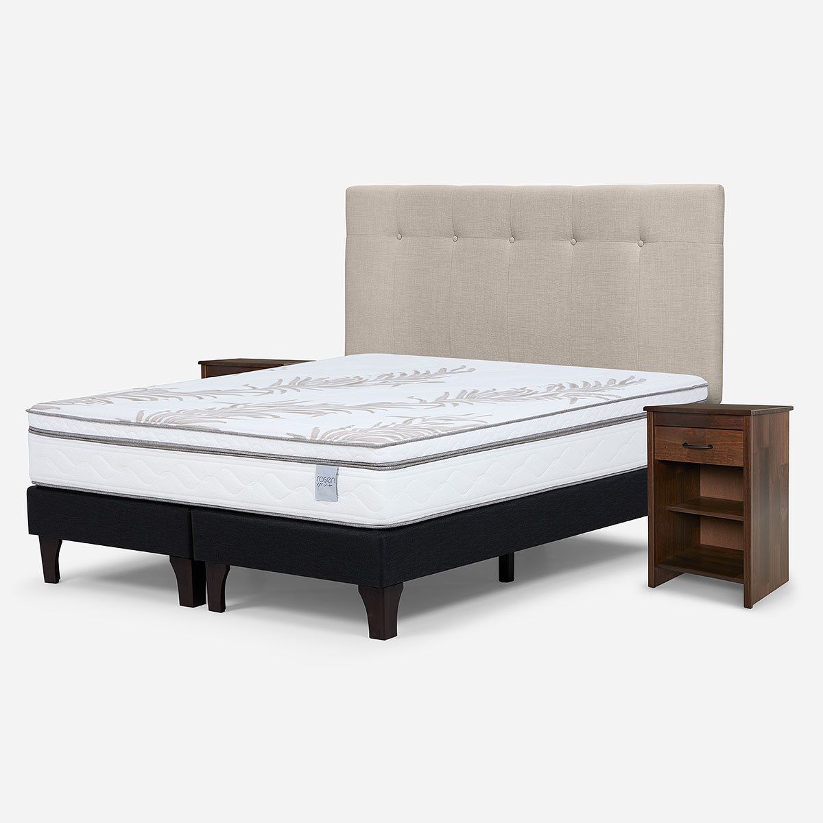 ROSEN - Cama Europea Neo Plus King+Respaldo N Bennet Natural+Velador