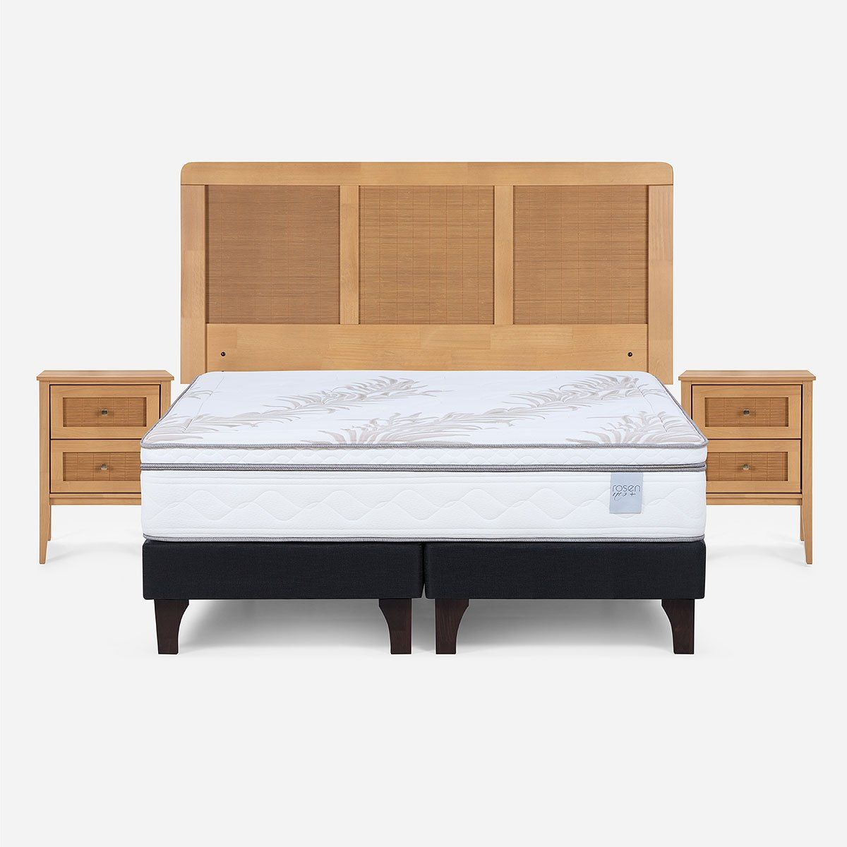 ROSEN - Cama Europea Neo Plus 2 Plazas +Respaldo+Veladores Charles