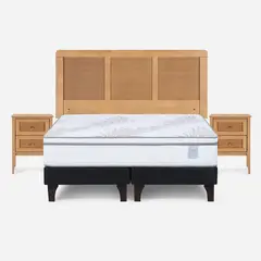 ROSEN - Cama Europea Neo Plus 2 Plazas +Respaldo+Veladores Charles