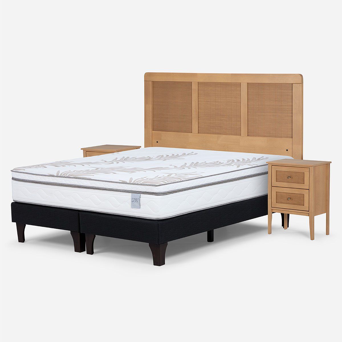 ROSEN - Cama Europea Neo Plus 2 Plazas +Respaldo+Veladores Charles