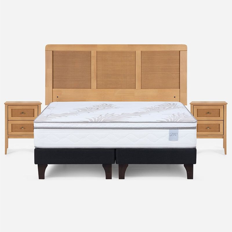 ROSEN - Cama Europea Neo Plus King + Respaldo+Veladores Charles