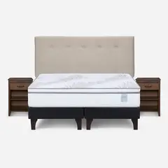 ROSEN - Cama Europea Neo Plus 2 Plazas+Respaldo N.B Natural+Velador