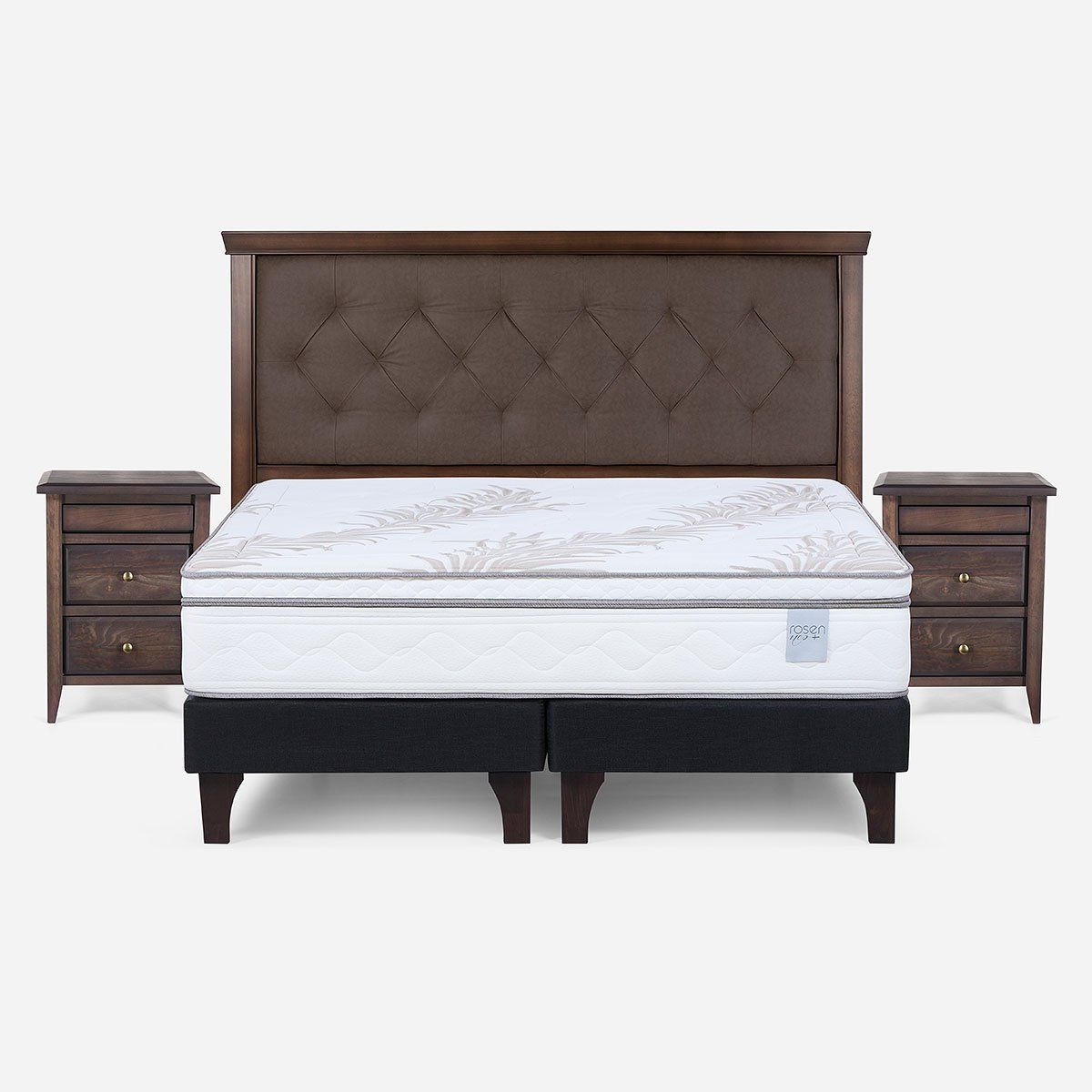 ROSEN - Cama Europea Neo Plus 2 Plazas + Respaldo+Veladores Brera
