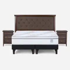 ROSEN - Cama Europea Neo Plus 2 Plazas + Respaldo+Veladores Brera