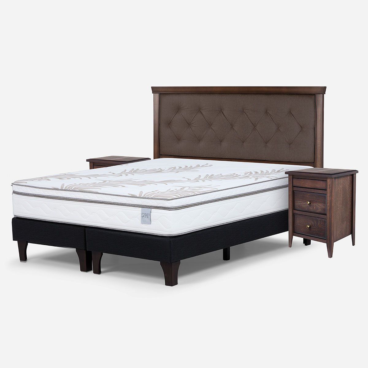 ROSEN - Cama Europea Neo Plus 2 Plazas + Respaldo+Veladores Brera