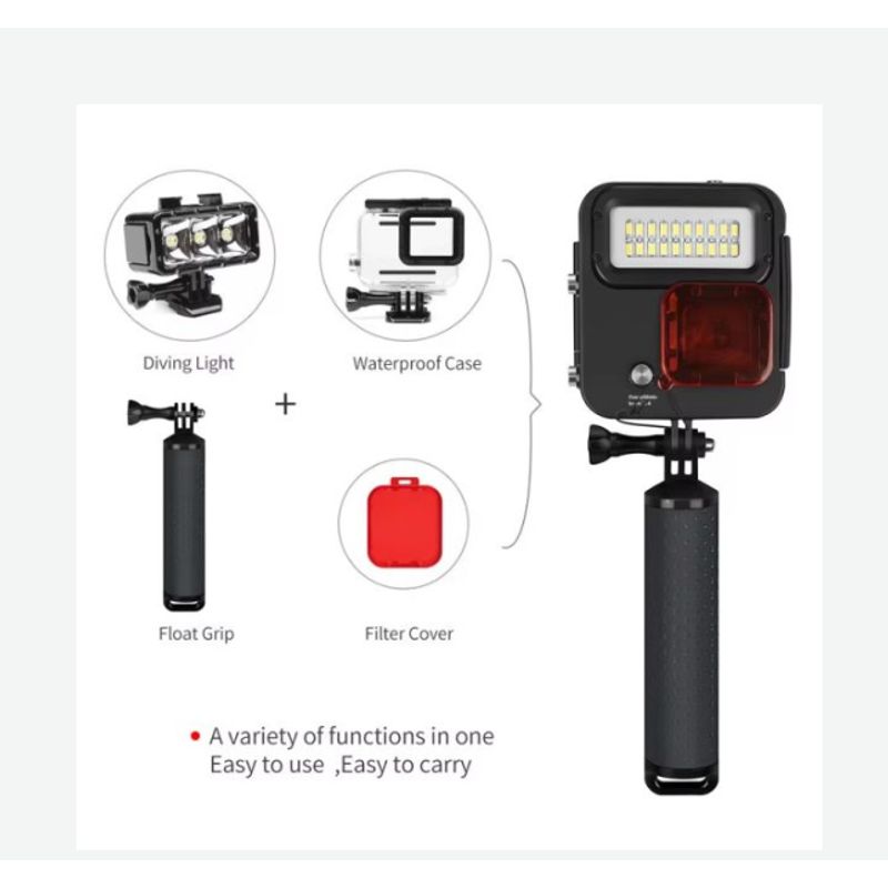 GENERICO - CARCASA + FOCO LED + MANGO SUMERGIBLE 40M GOPRO 3 4 5 6 7