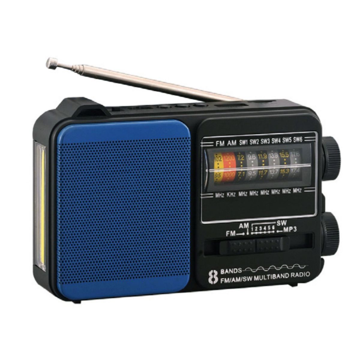 TECNOLAB - Radio Portátil 8 Bandas AM/FM/SW con USB, SD y Linterna LED - SC