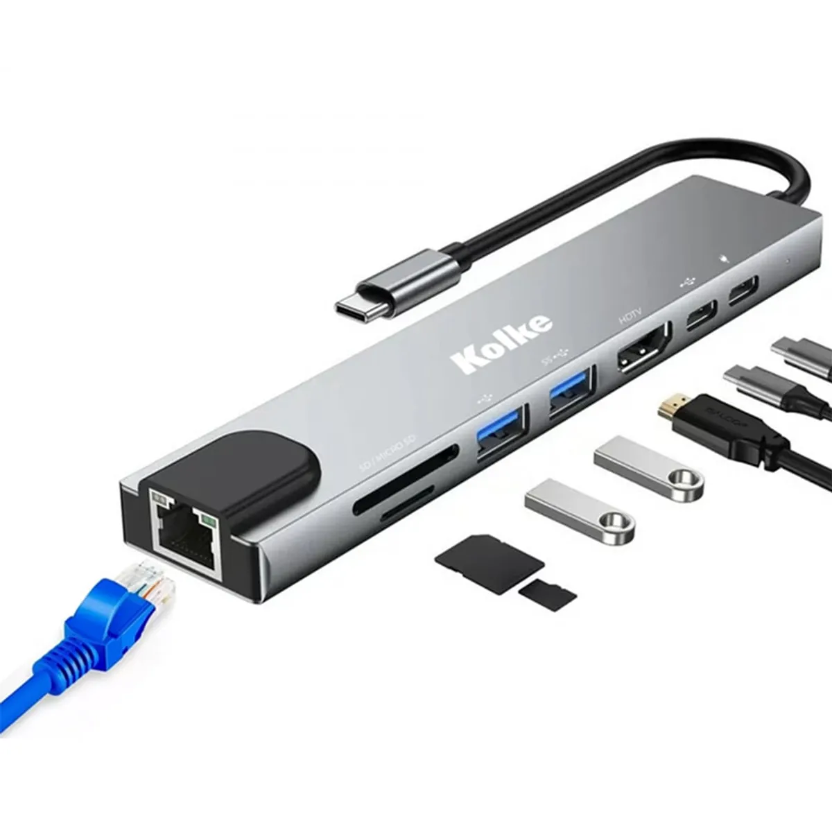 KOLKE - Hub USB C Adaptador Kolke 8 en 1 USB 30 RJ45 Mac Windows