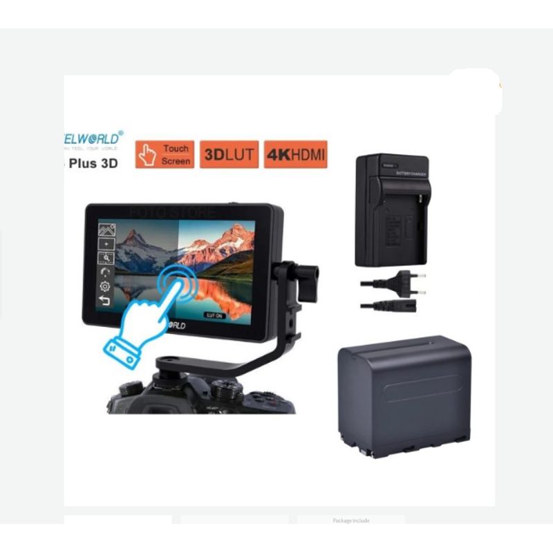 GENERICO - KIT MONITOR FEELWORLD F6 PLUS 6 TOUCH 4K + CARGADOR + BATERÍA NP-F970