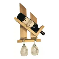 GENERICO - Porta Botellas De Vino De Madera Rustico Para 2 Copa