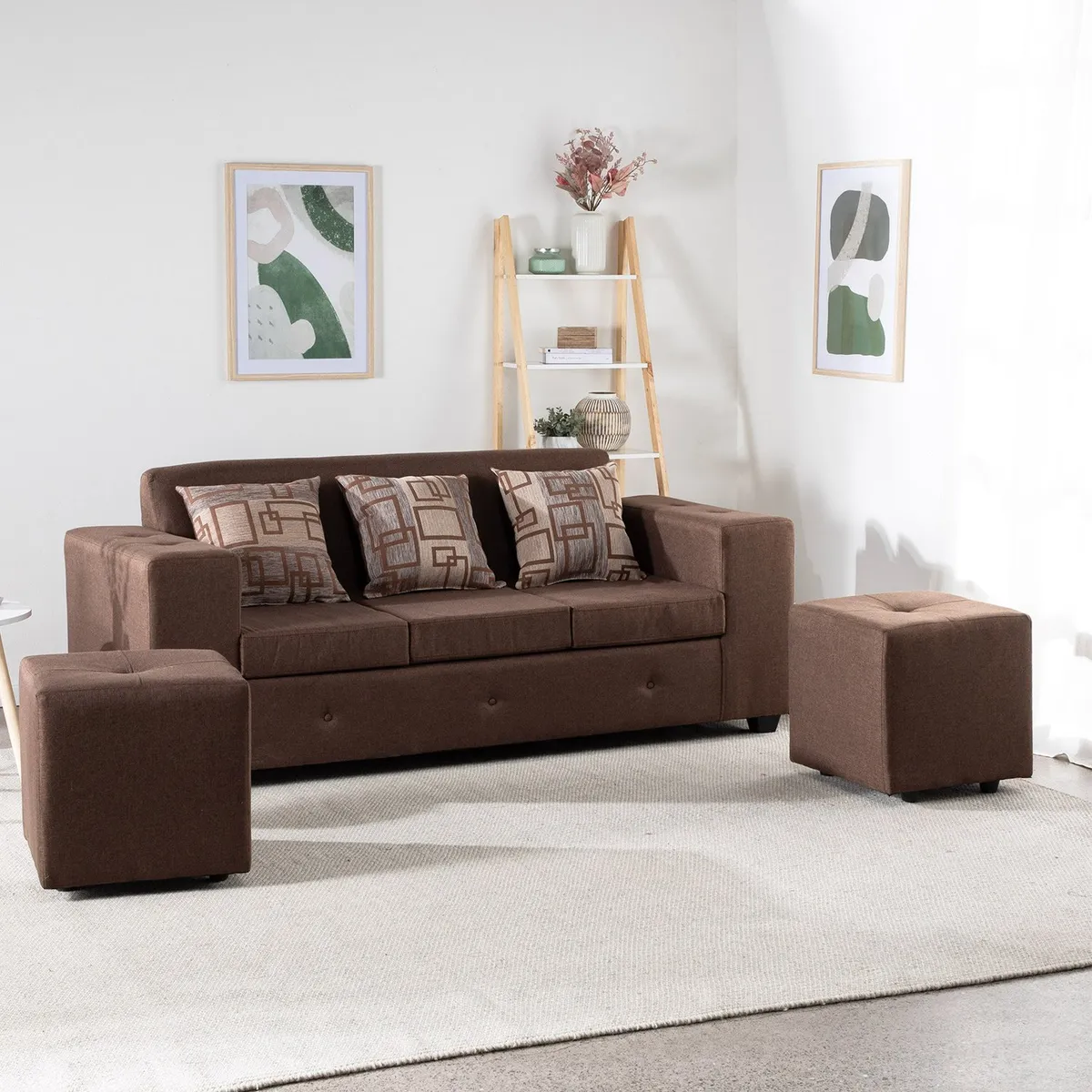 MEXX MUEBLES - Sofa Ginebra 3 Cuerpos Incluye Dos Puff