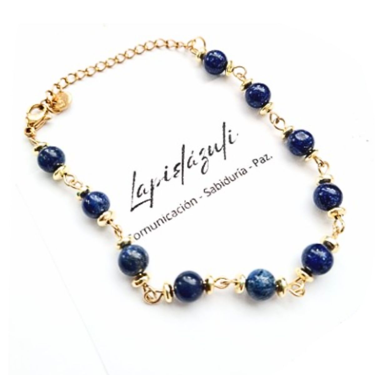 GENERICO - Pulsera Lapislázuli de piedra pulida y acero dorado
