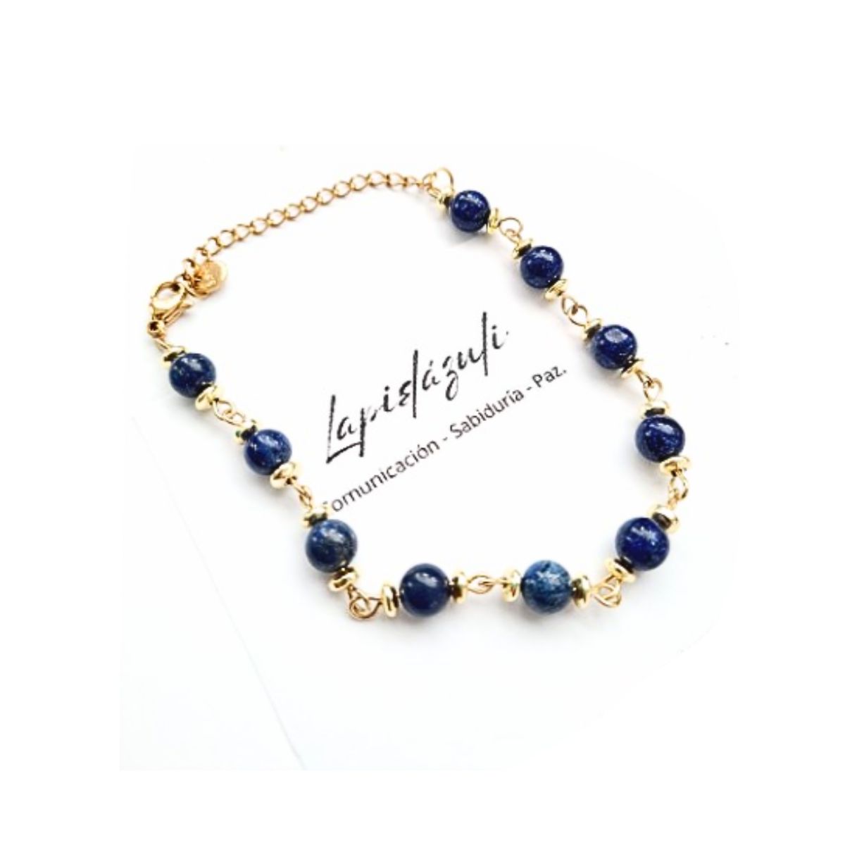 GENERICO - Pulsera Lapislázuli de piedra pulida y acero dorado