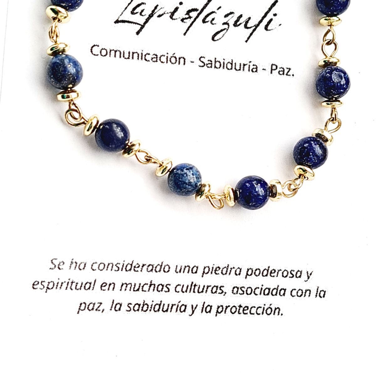 GENERICO - Pulsera Lapislázuli de piedra pulida y acero dorado