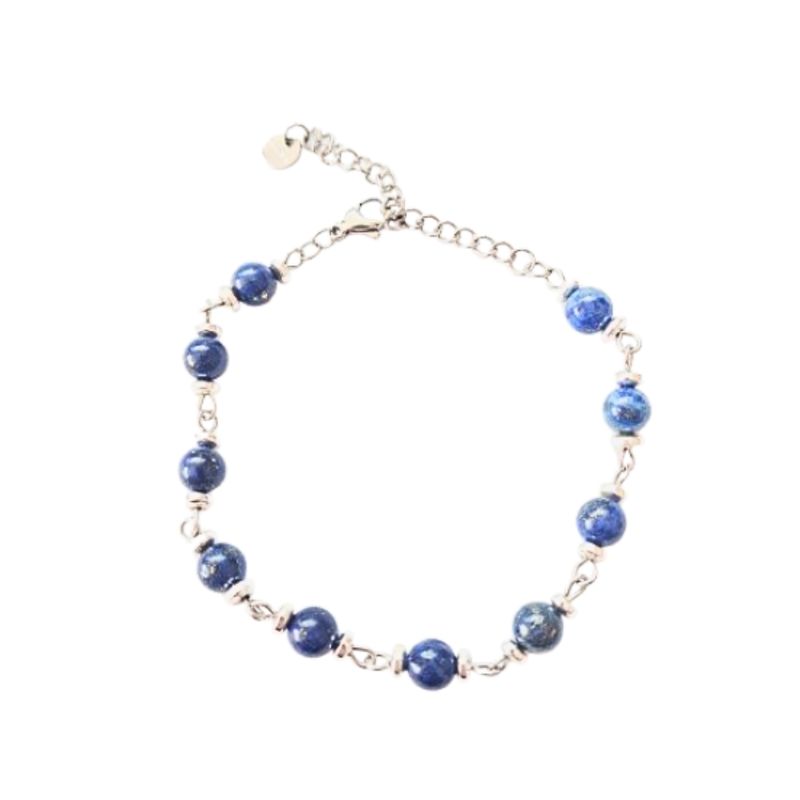 GENERICO - Pulsera Lapislázuli de piedra pulida y acero plateado