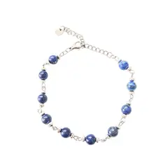 GENERICO - Pulsera Lapislázuli de piedra pulida y acero plateado