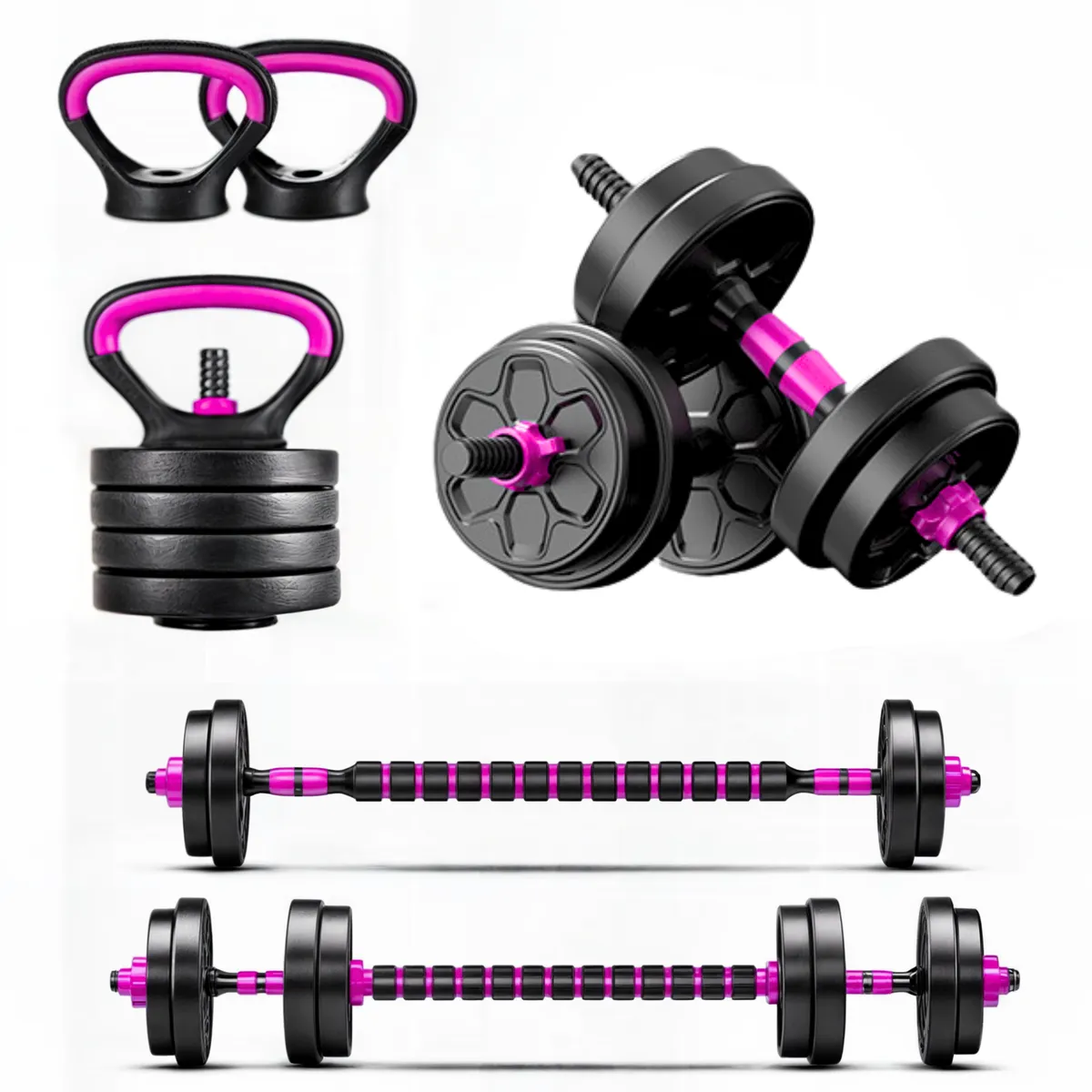 YEP S - Set Mancuernas 10 Kg Convertible A Barra Kettlebell 3 En 1 - Rosa