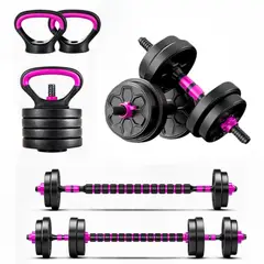 YEP S - Set Mancuernas 10 Kg Convertible A Barra Kettlebell 3 En 1 - Rosa