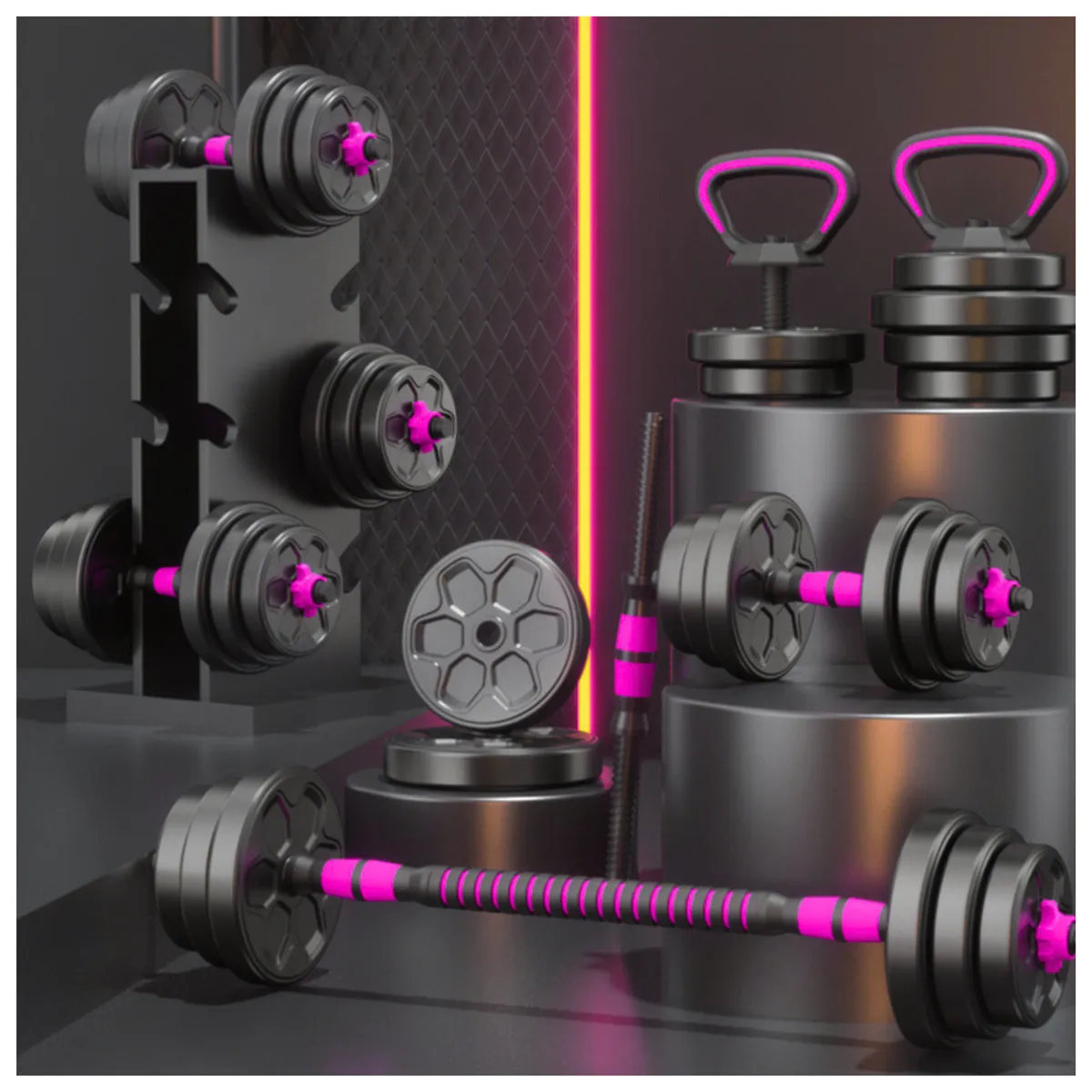 YEP S - Set Mancuernas 10 Kg Convertible A Barra Kettlebell 3 En 1 - Rosa