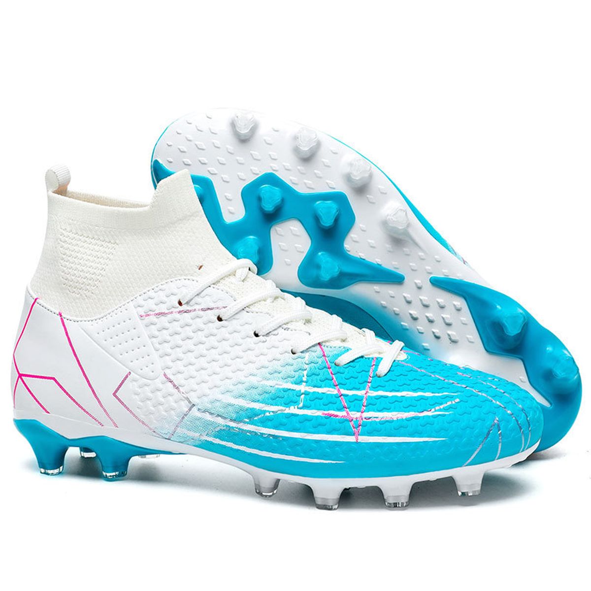 DANWEILE - Botas de fútbol de caña alta TF con tacos largos - Azul